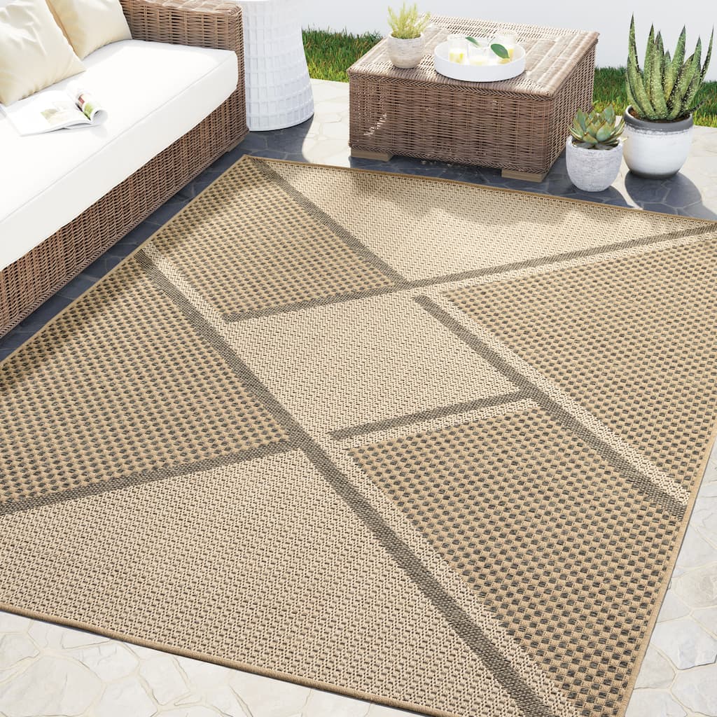 Abani Rugs Patio PAT110A Outdoor Diamond Pattern Cream Beige Area Rug