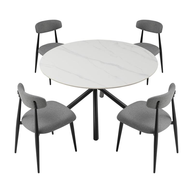 Modern Dining Chairs Set of 2, Curved Backrest Round Upholstered and Metal Frame