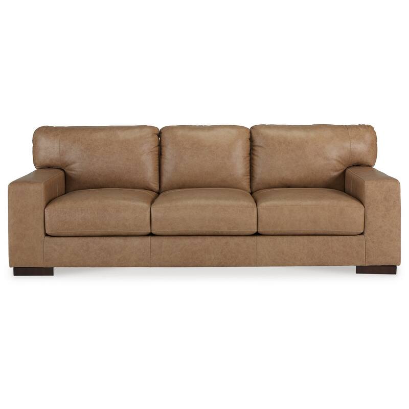 Aida 96 Inch Sofa, Oversized Attached Back Cushions, Plush Brown Leather