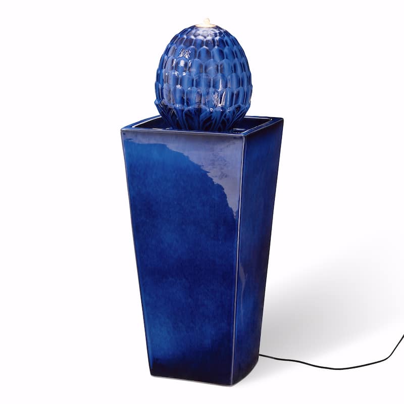 36"H Oversized Artichoke Pedestal LED Ceramic Fountain by Glitzhome