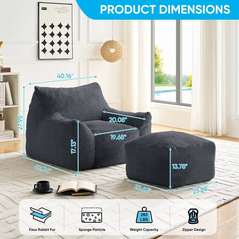 MIxoy Oversized Modern Bean Bag Chair with Ottoman,Lazy Sofa with Armrest