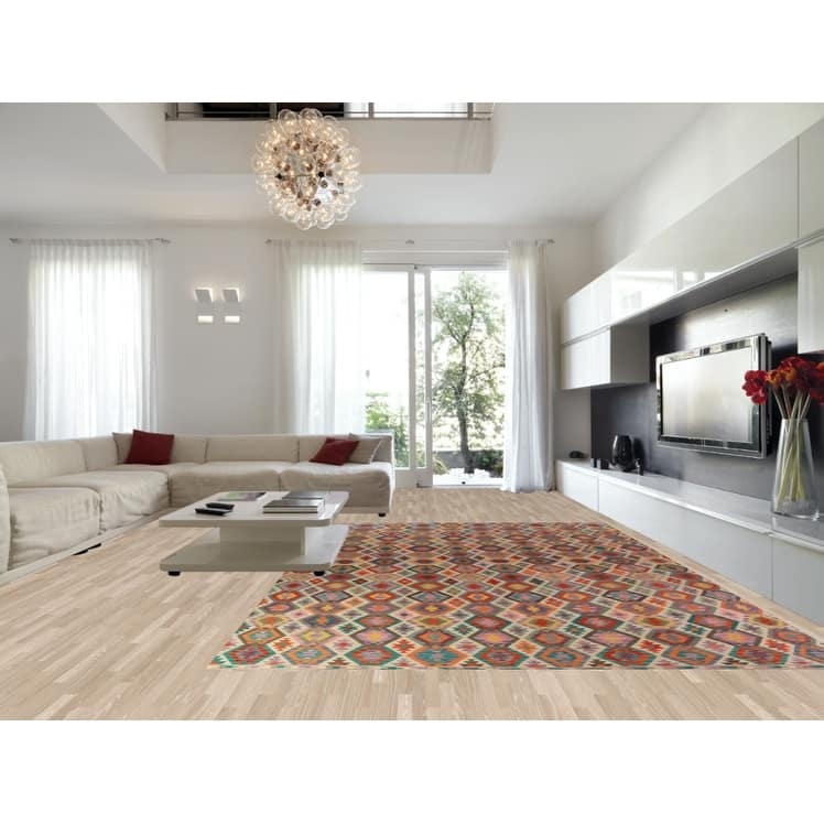 Geometric Kilim Oriental Large Rug Flatweave Bedroom Wool Carpet - 10'3"x 15'11"