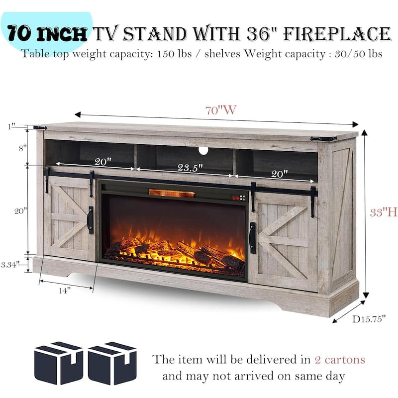 Farmhouse Fireplace TV Stand for 80" TV, Rustic Entertainment Center