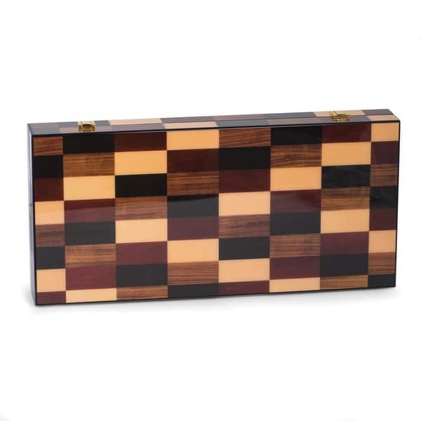 slide 1 of 1, Curata Multi-Color Wood Inlay Case Backgammon Set