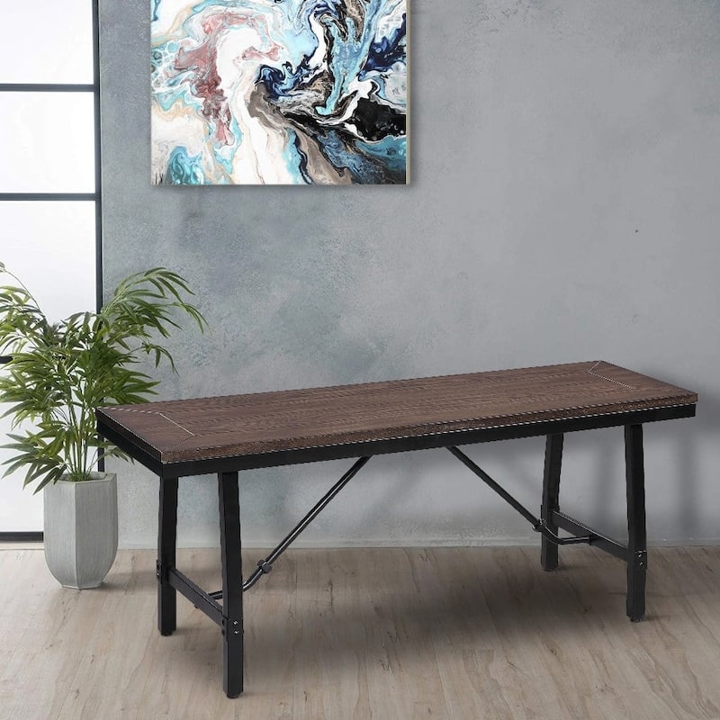 Modern Industrial Wood Bench - Tube Leg Support, Brown & Black - 18 H x 46 W x 15 L Inches