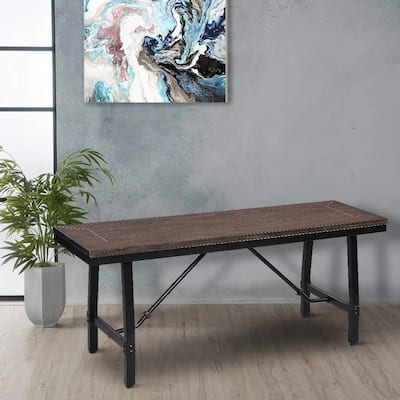 Modern Industrial Wood Bench - Tube Leg Support, Brown & Black - 18 H x 46 W x 15 L Inches