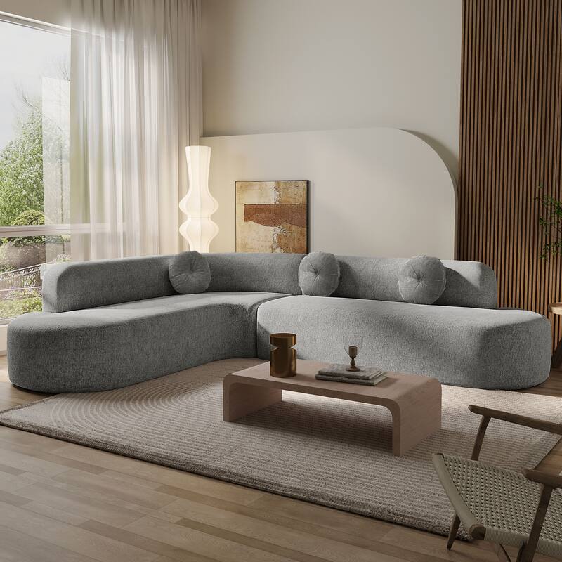 122" L-Shaped Sectional Sofa, Upholstered Couch with 3 Round Pillows, Oversized Modern Couch for Living Room - Beige