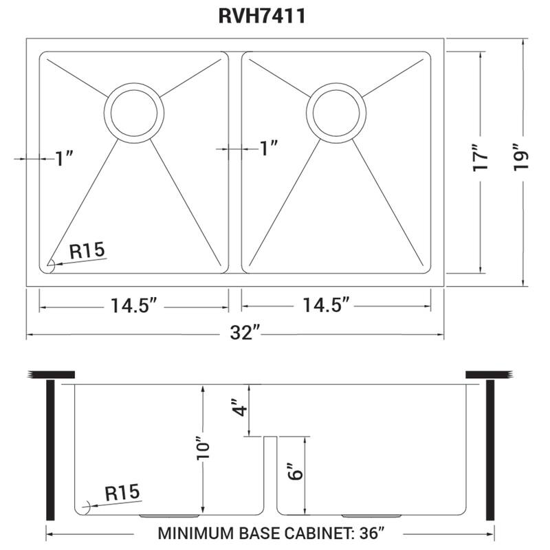 Ruvati 32-inch Low-Divide Undermount Tight Radius 50/50 Double Bowl 16 Gauge Stainless Steel Kitchen Sink - RVH7411