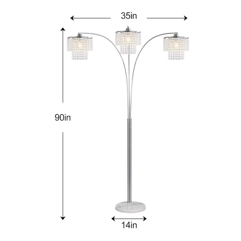Brio 90" 3-Light Modern Crystal Arc Floor Lamp - 85