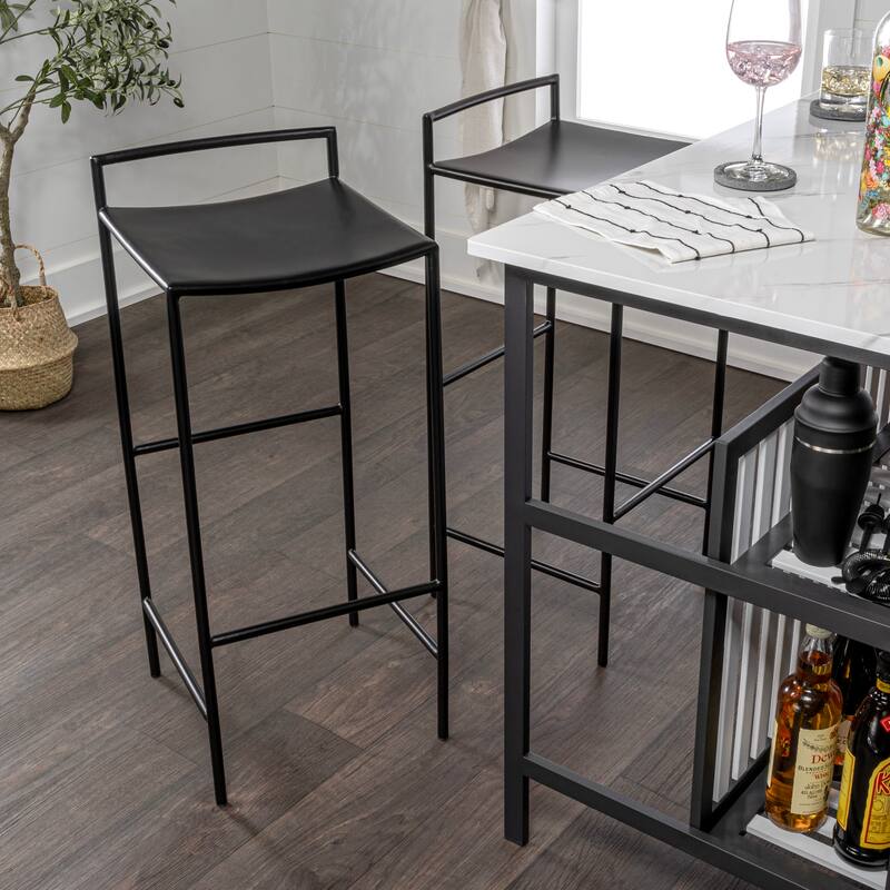 Bali 30" Coastal Contemporary Iron Saddle-Seat Low-Back Bar Stool with Foot Rest, by JONATHAN Y - 33"