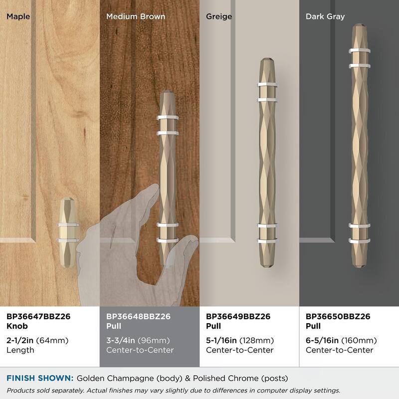 Amerock London 3-3/4 in (96 mm) Center-to-Center Golden Champagne/Polished Chrome Cabinet Pull