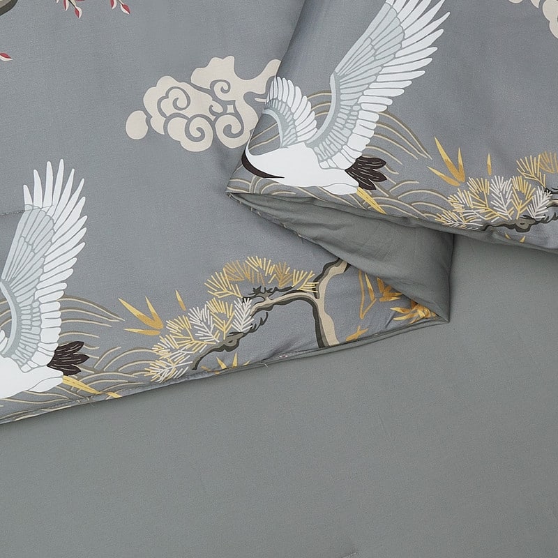 Cranes 3-Piece Cotton Sateen Reversible Comforter Set
