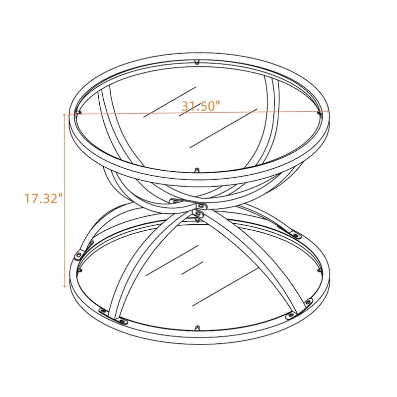 Modern 2 Tiers Glass Coffee Table with Ring-Shaped Metal Frames