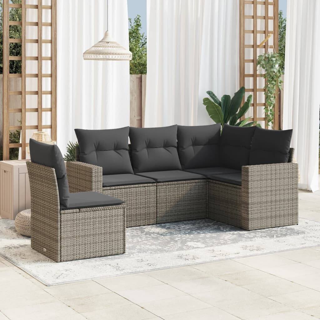 vidaXL Garden Sofa Set Grey PE Rattan, Powder-Coated Steel, Polyester Fabric - 24.4 x 25.8 x 27.2