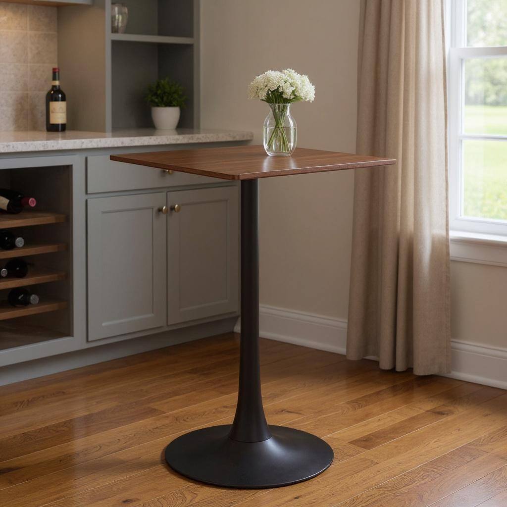 HomeRoots 24" Brown and Black Wood and Steel Square Bar Table - 24.00 in. x 41.70 in. x 24.00 in.