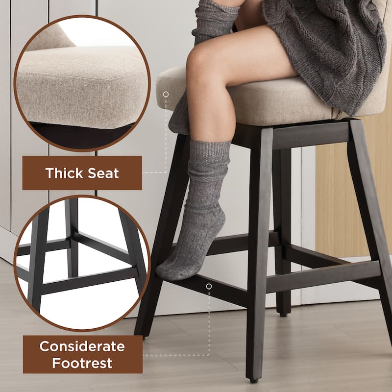 26"/29" Upholstered Swivel Counter and Bar Height Stools Solid Wood Frame (Set of 4)