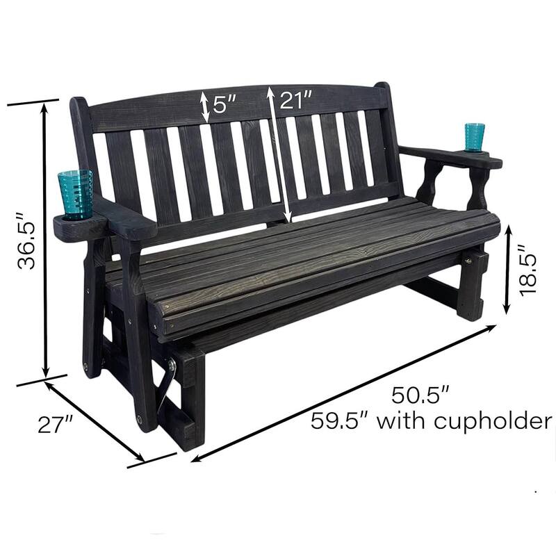 4ft Wooden Porch Glider Bench with Smooth Gliding Motion and Rolled Seat for Comfort Seating - 28"D x 51"W x 36"H