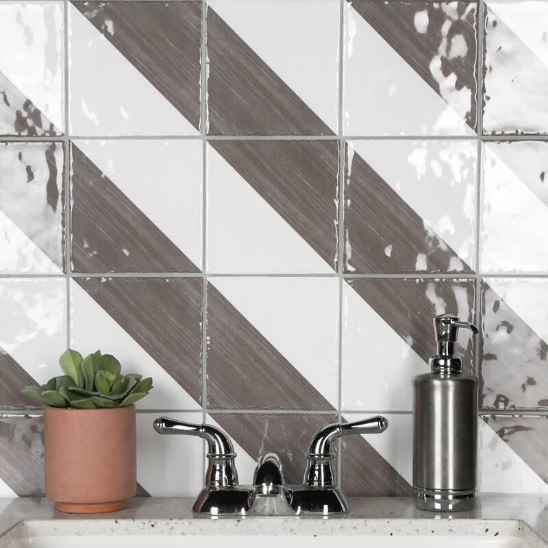 Merola Tile Triangle Rustique Glossy Brown 6" x 6" Ceramic Wall Tile