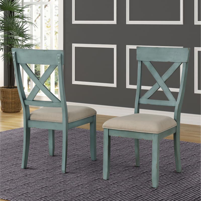 Roundhill Furniture Prato Two-Tone Wood Cross Back Upholstered Dining Chairs (Set of 2)