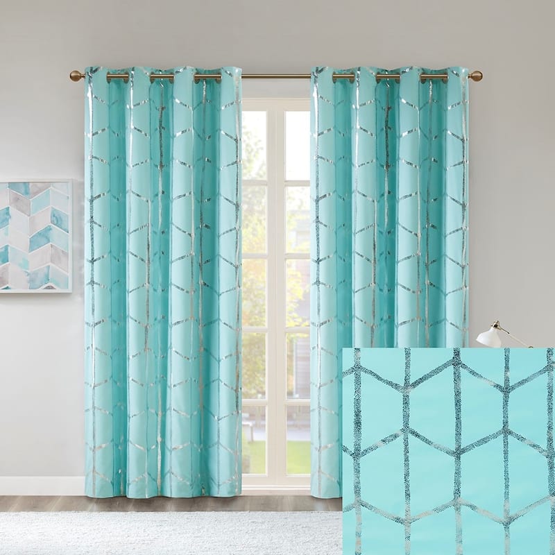 Total Blackout Metallic Print Grommet Top Curtain Panel