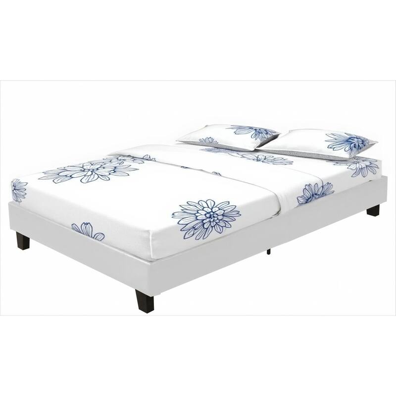 HomeRoots White Faux Leather Queen Bed Frame