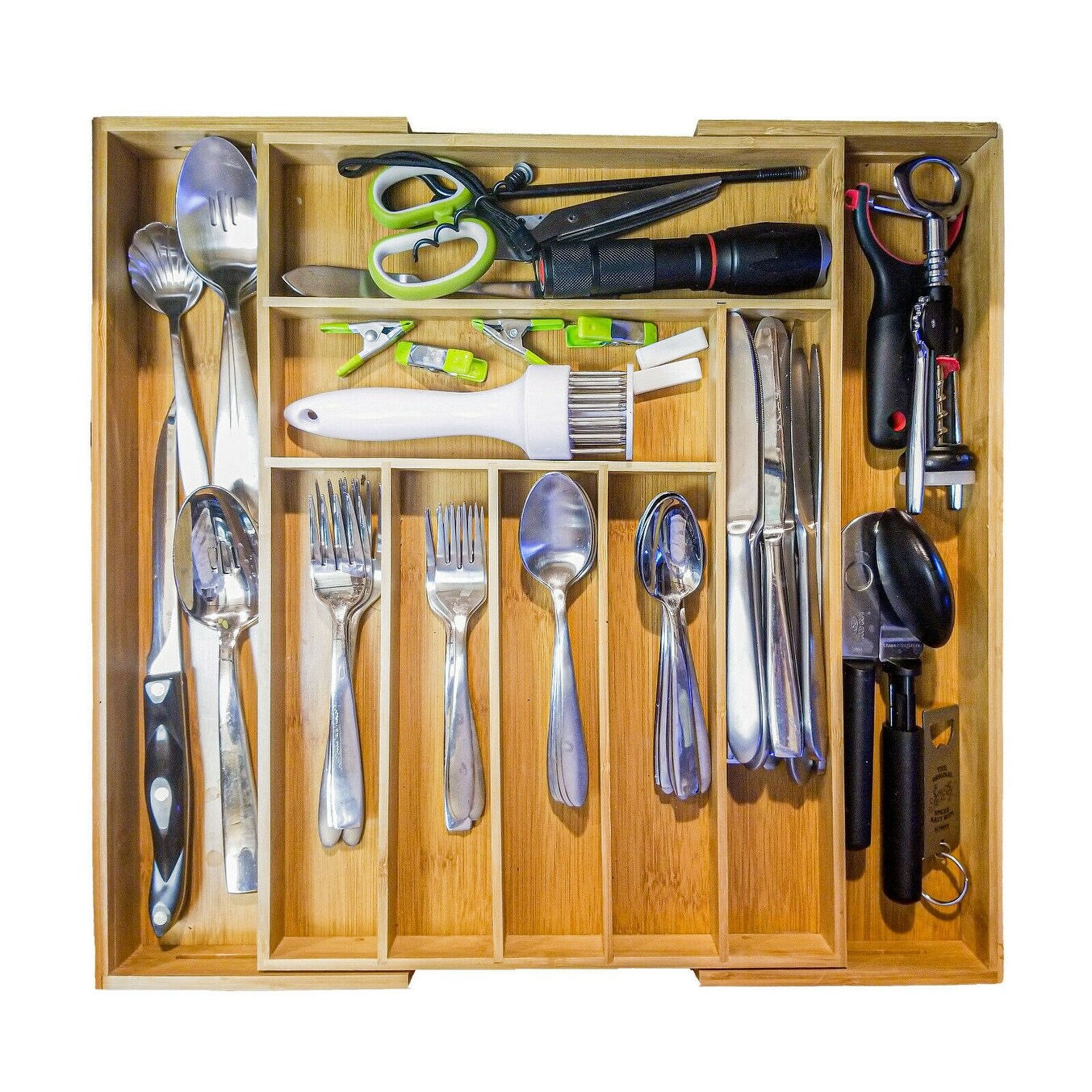 Bamboo Kitchen Drawer Organizer - Expandable Silverware Organizer/Utensil Holder