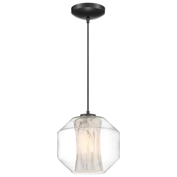 slide 2 of 7, Access Lighting I-Biza - LED Round Pendant - Black Finish - White Marble Glass - Replaceable LED