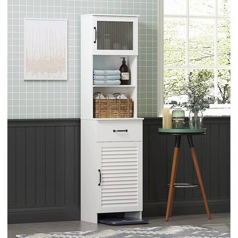Spirich Freestanding Slim Cabinet with Top Bottom Enclosed Cabinet Whtie