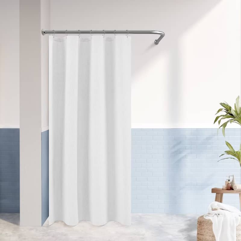 Dobby Waffle Shower Curtain with 12 Metal Hooks
