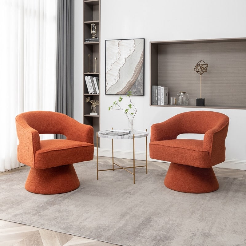SEYNAR Modern Glam Open Back Velvet Upholstered Round Swivel Accent Arm Barrel Chair for Living Room Set of 2