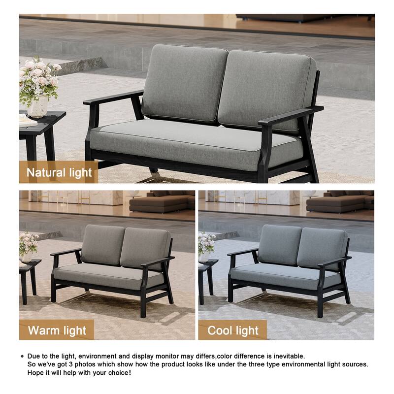 Casual Wood Cushioned 5-Piece Outdoor Patio Conversation Set