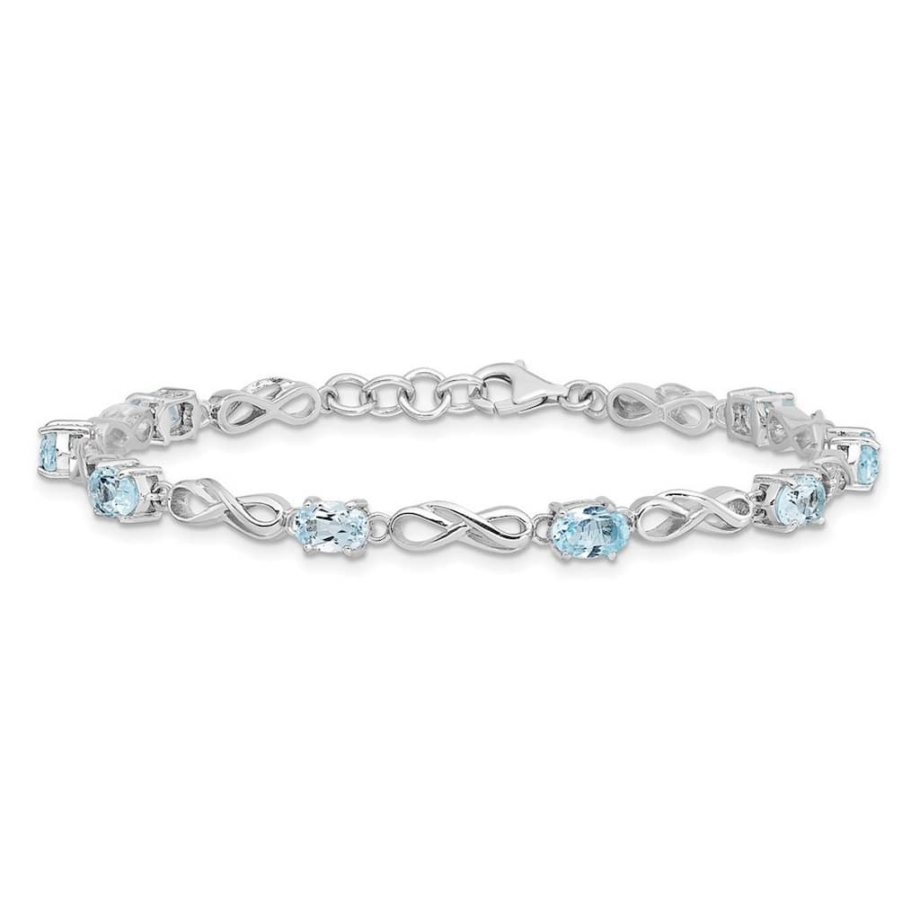 Curata 925 Sterling Silver 7" 4mm Genuine Blue Topaz Double Infinity Bracelet