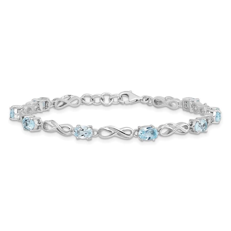 Curata 925 Sterling Silver 7" 4mm Genuine Blue Topaz Double Infinity Bracelet