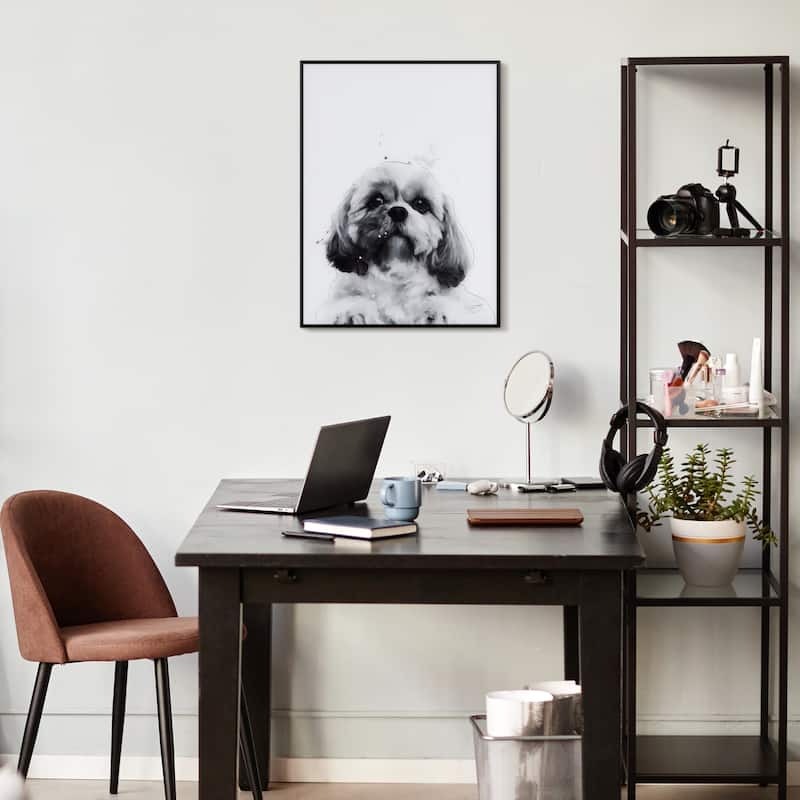 "Shih-Tzu" Black and White Pet Paintings on Printed Glass Encased with a Black Anodized Frame