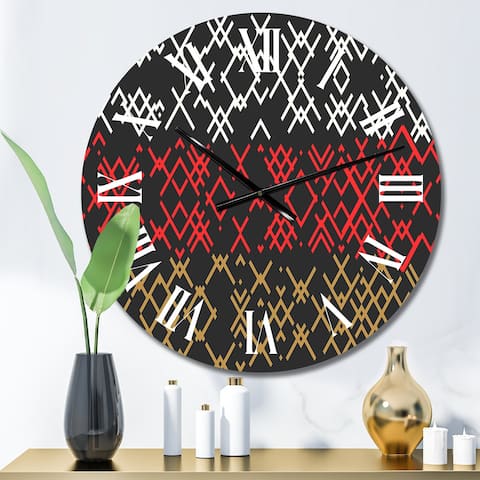 Designart 'White Red And Beige Grunge Geometrics' Patterned wall clock
