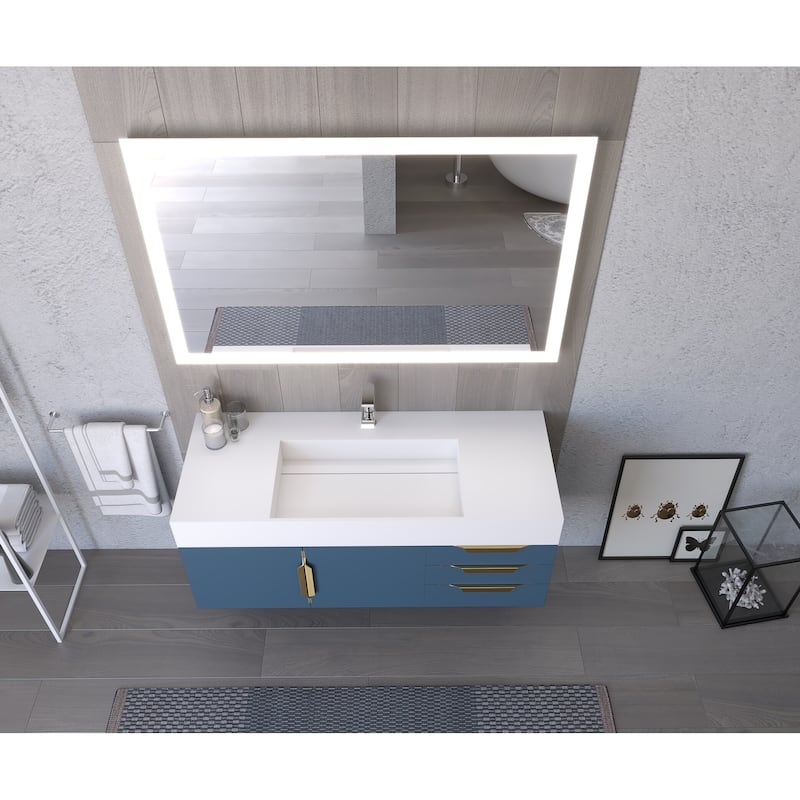 Amazon 48" Wall Mounted Bathroom Vanity Set w/ Black Top