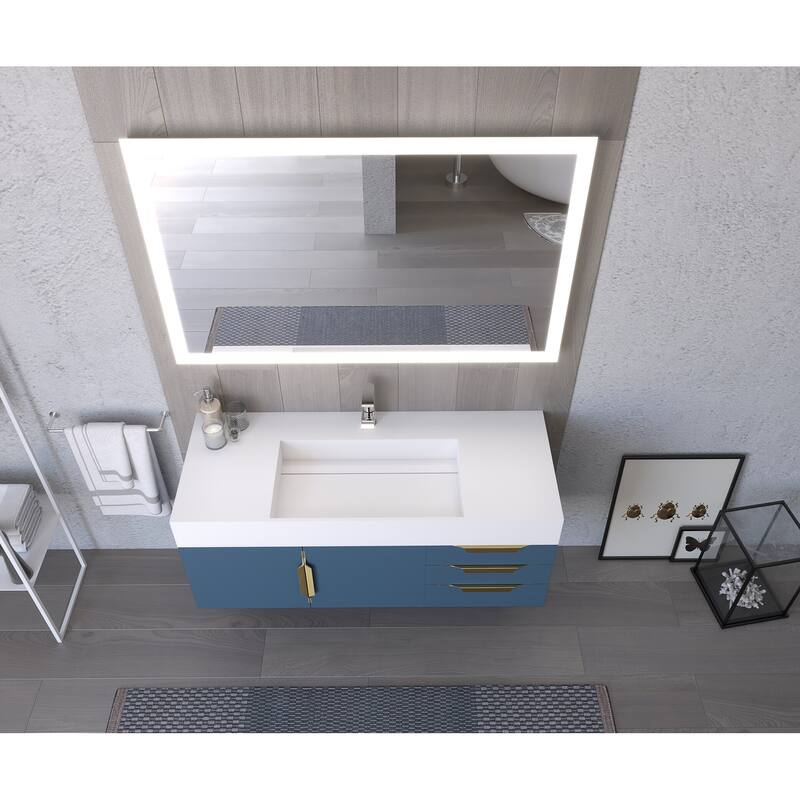 Amazon 48" Wall Mounted Bathroom Vanity Set with White Solid Surface Top