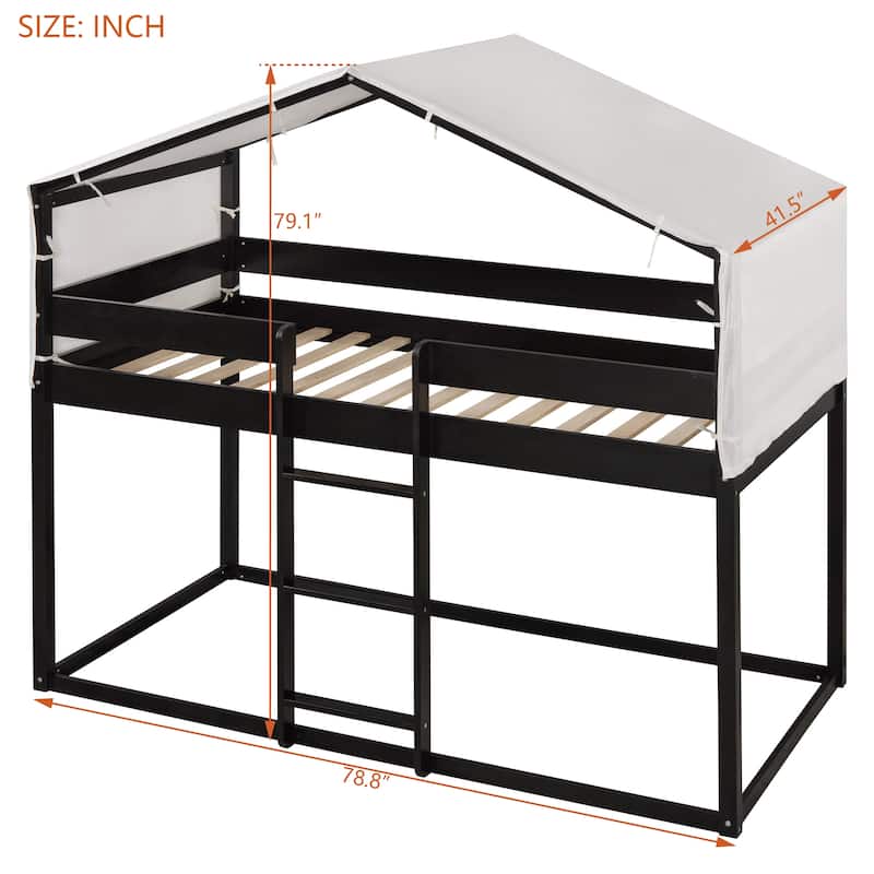 Twin over Twin Wood Bunk Bed with Tent, Espresso