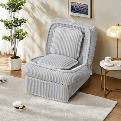 Corduroy Recliner Chair with 360° Swivel, Rocking Base and Adjustable Backrest, Footrest & Pillow for Living Room