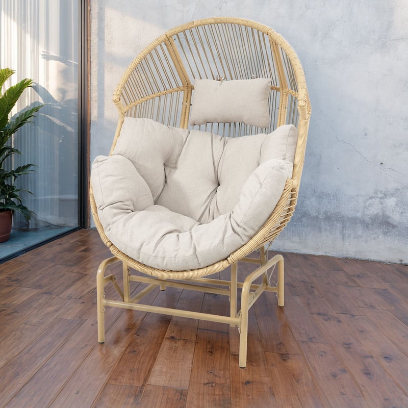 Pocassy Outdoor Egg Chair Garden Funiture - Yellow & Beigei Cushion - 1PC Single Glider Egg Chair