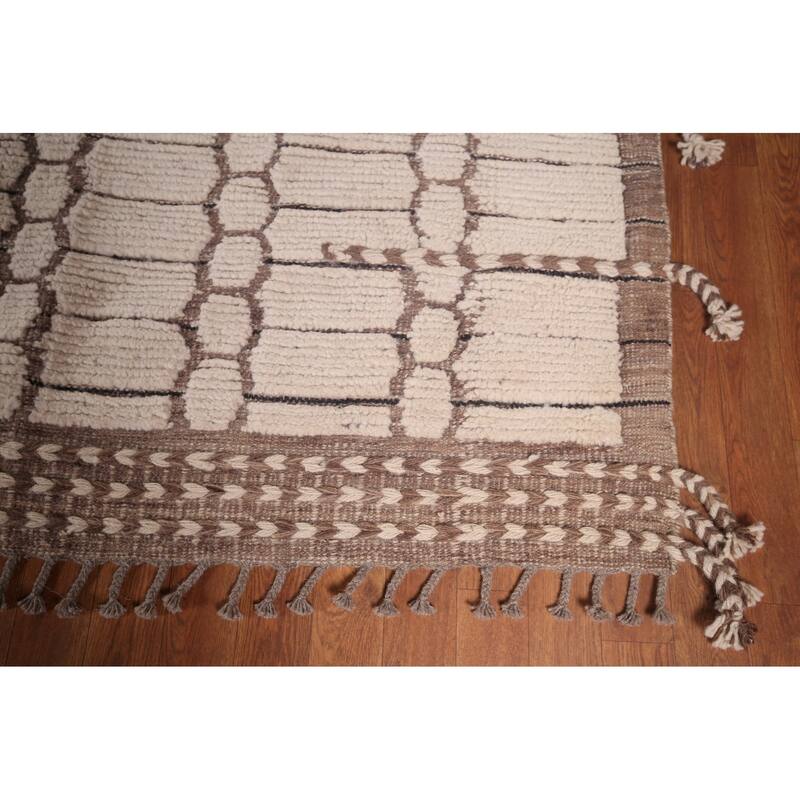 Ivory Large Moroccan Oriental Area Rug Handmade Wool Carpet - 12'2"x 16'9"