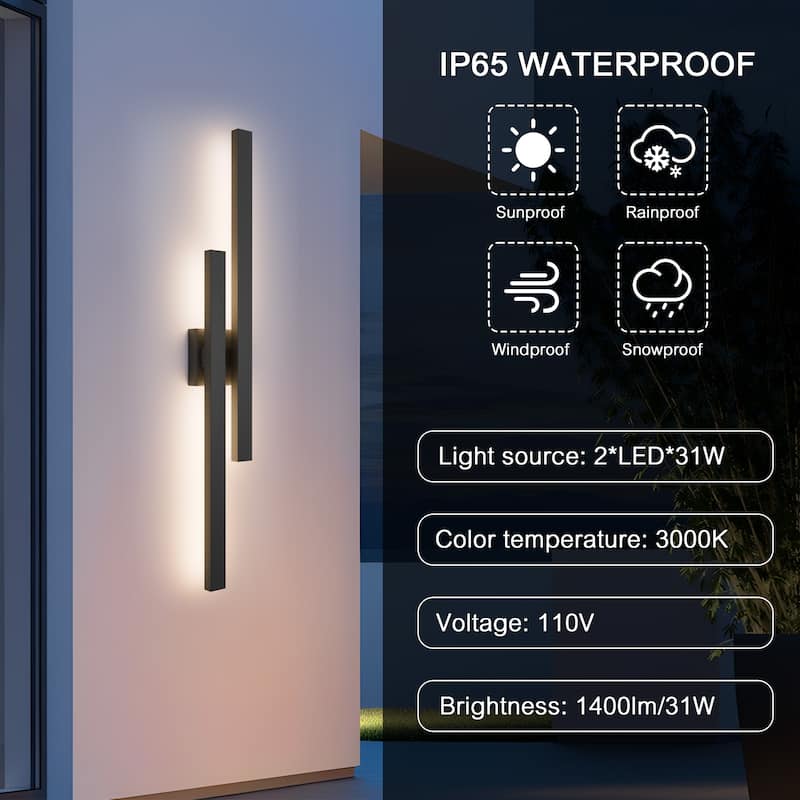 LamQee Modern Black Outdoor Wall Light Linear H-Shape LED Wall Sconce