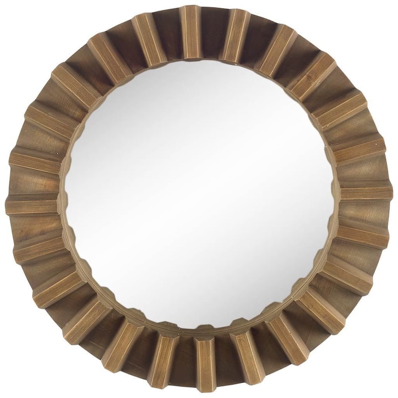 HomeRoots 26" Brown Round Wood Framed Accent Mirror