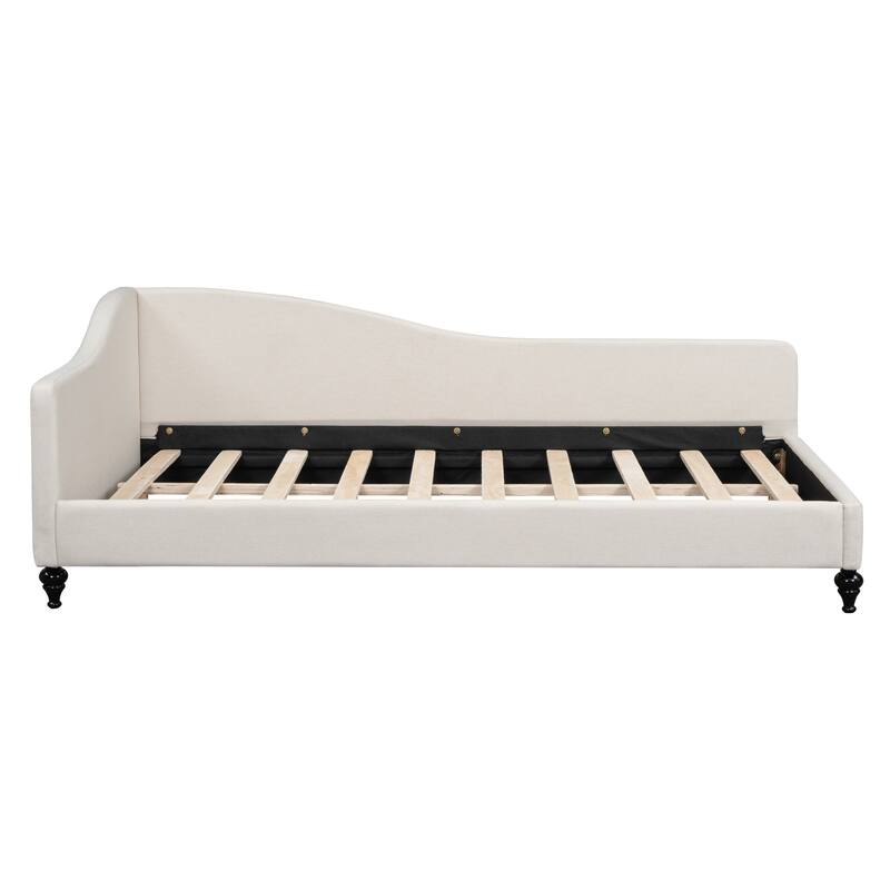 Twin Size L-Shaped Linen Daybed with Solid Wood Legs