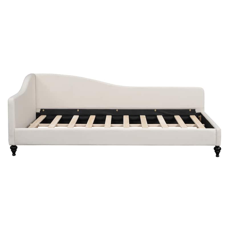 Twin Size Linen Daybed,with Solid Wood Legs - Beige