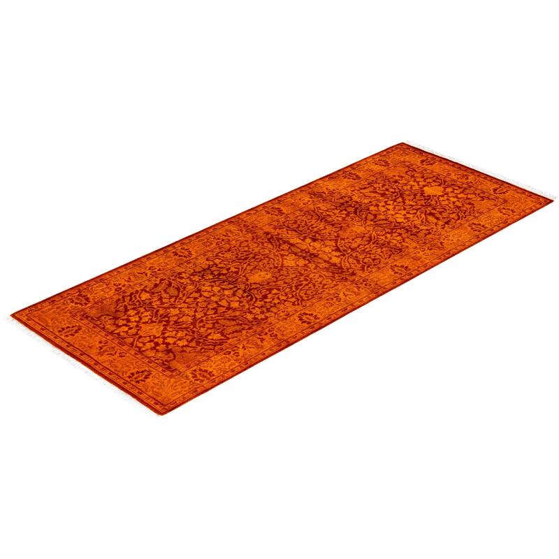 Overton Hand Knotted Wool Vintage Inspired Modern Contemporary Overdyed Orange Runner Rug - 2' 6" x 6' 5"