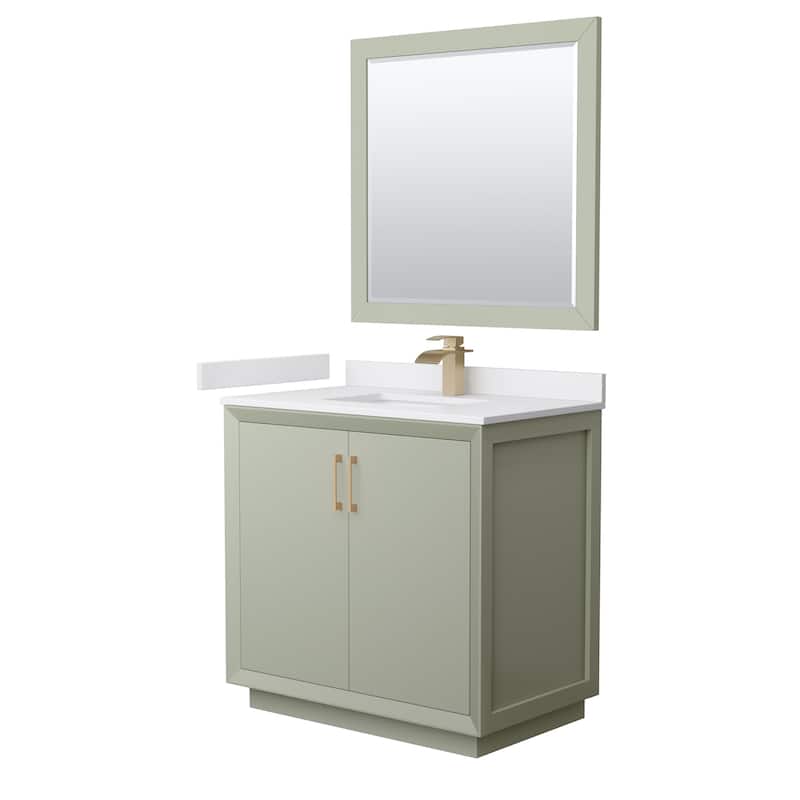 Wyndham Collection WCF414136S-VCA-UNSM34 Strada 36" Free Standing - Light Green / White Cultured Marble Top / Satin