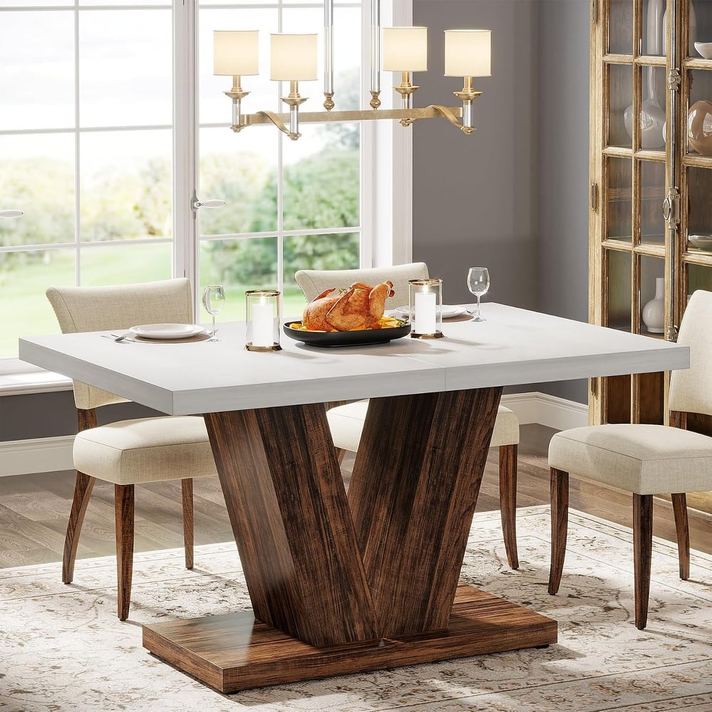 47-Inch Farmhouse Wood Small Dining Table for 4 with Heavy Duty Pedestal