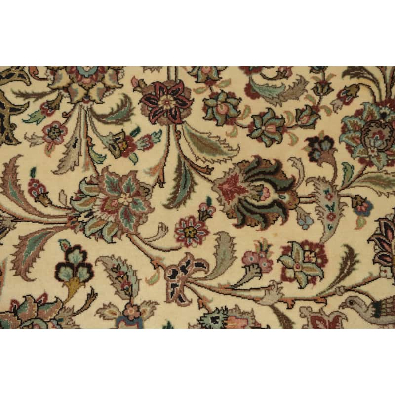 Hand Knotted Oriental 100% Wool Carpet Traditional Floral Beige & Ivories Tabriz Area Rug - 11' 9'' X 8' 2''