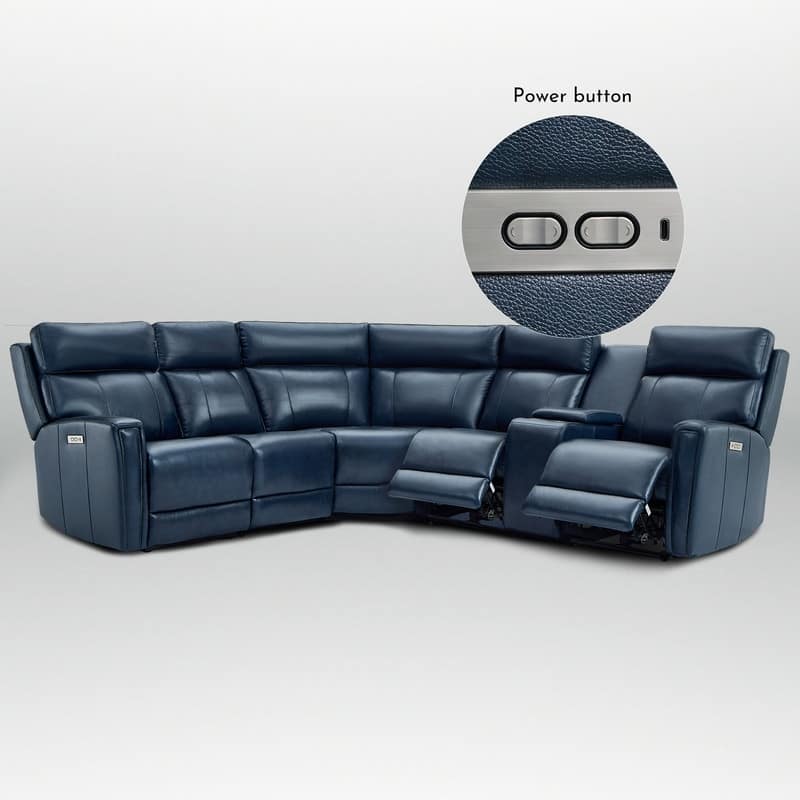 116" W L-Shaped Genuine Leather Power Reclining Sectional Sofa with Console, Ajustable Headrest, USB PortS, 1 Power Armlesschair